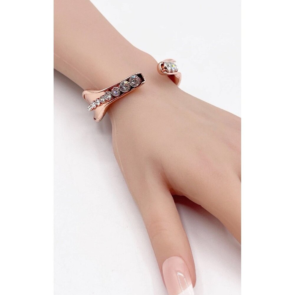 Mimco Rose Gold Tone Crystal Open Cuff Bracelet Designer Bangle Adjustable